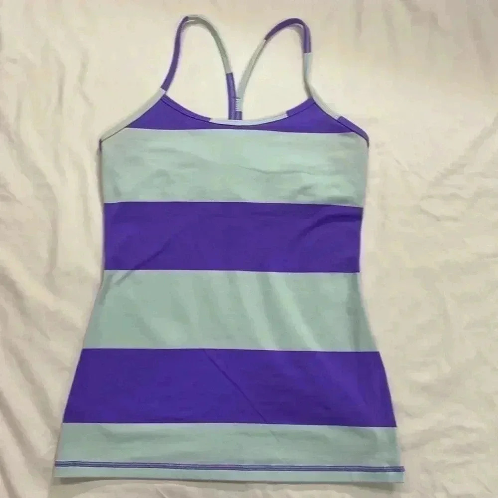 Lululemon power Y tank top women’s striped purple / blue Sz 6